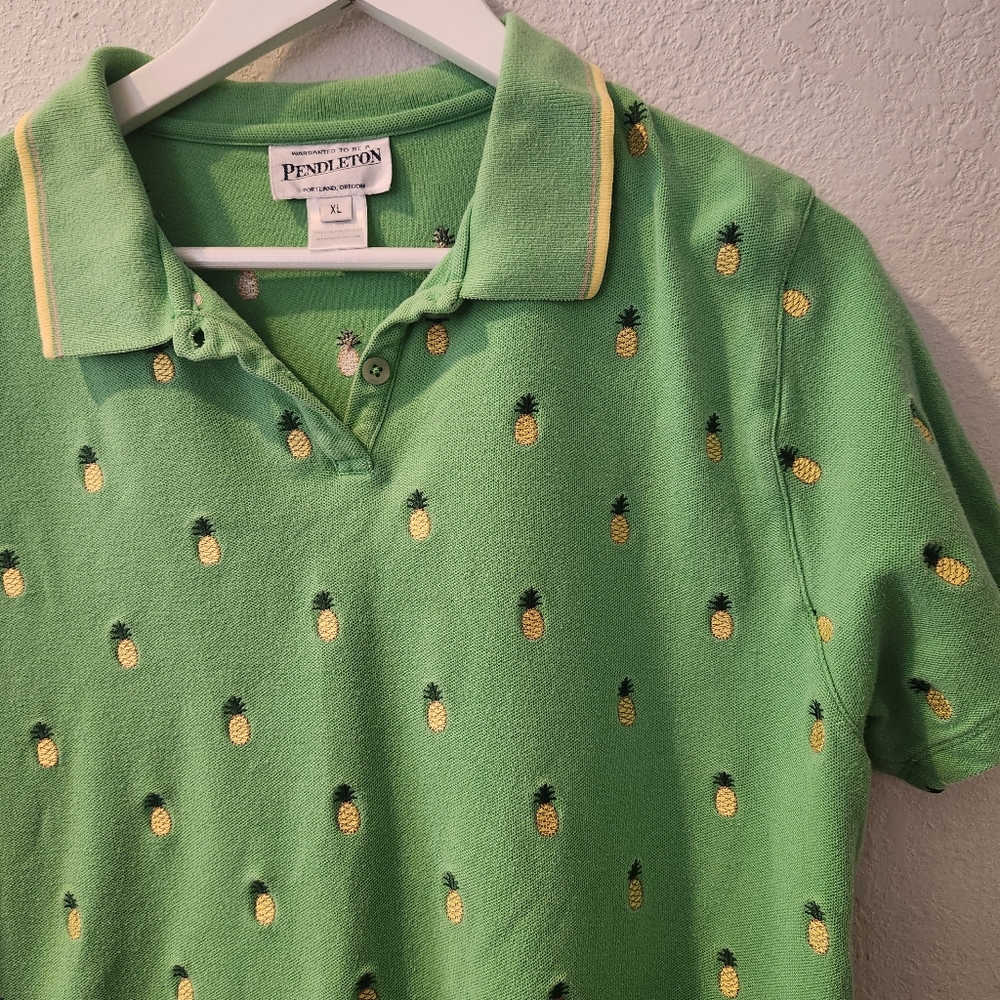 VTG Pendleton Pineapple Embroidered Polo Shirt Green Tropical - Picture 2 of 4